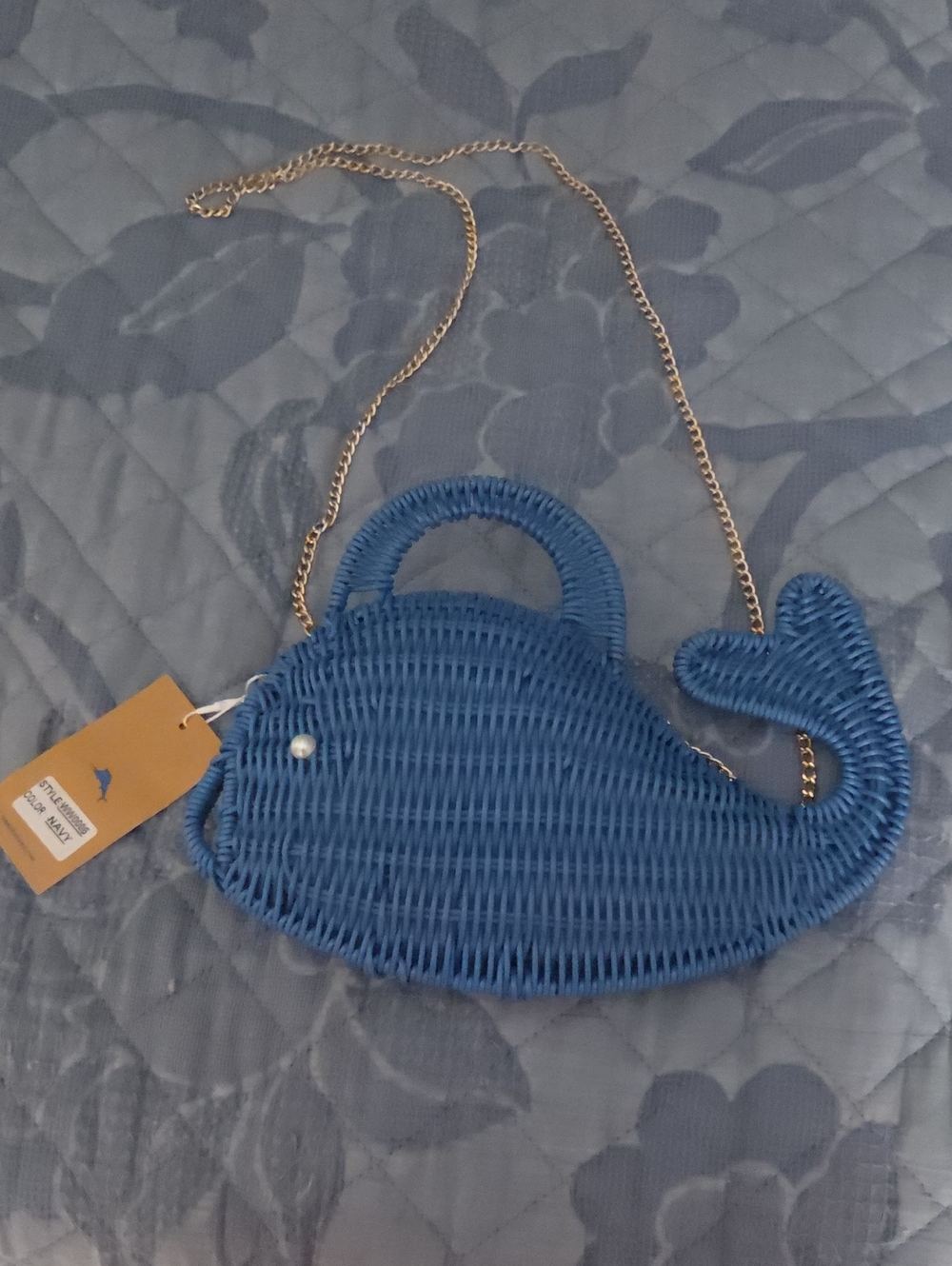Tommy Bahama Blue Woven Whale Crossbody Bag with Gold Chain